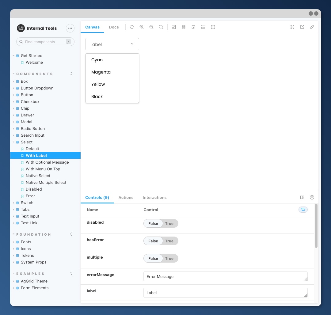 Internal Tools Storybook